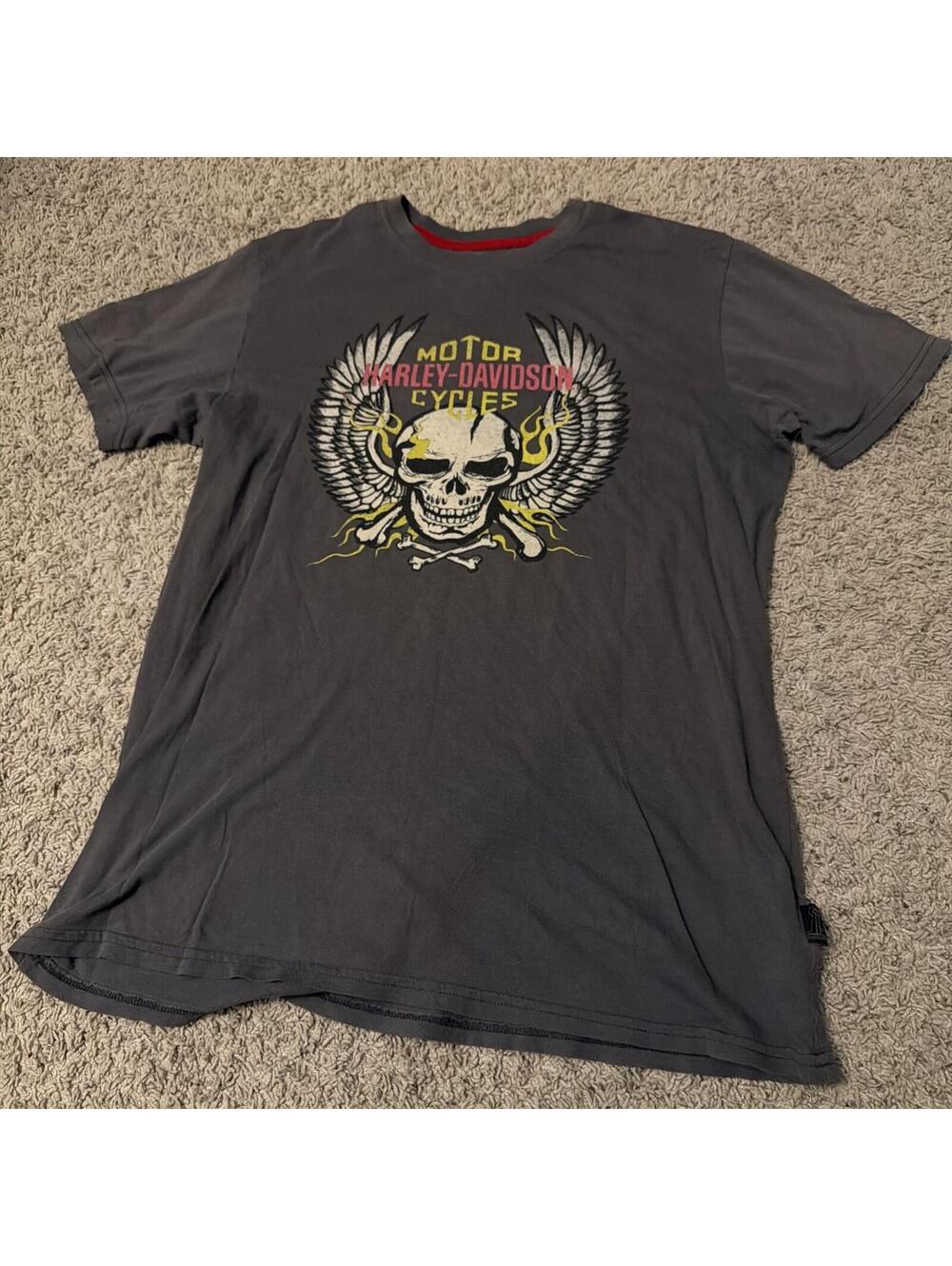 Harley Davidson Bravado Skull And Wings Gray Biker Graphic Tee Men’s Size L